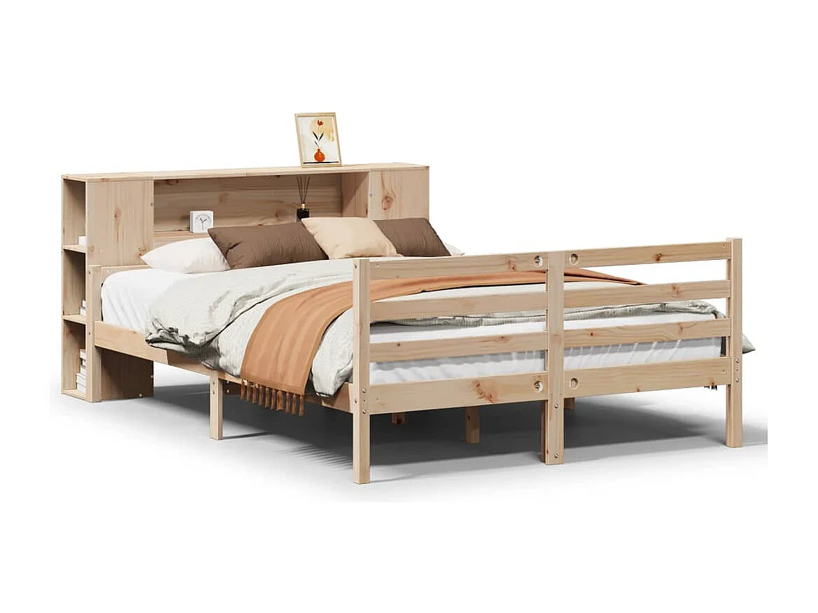 Cama con estantería sin colchón madera maciza de pino 135x190cm