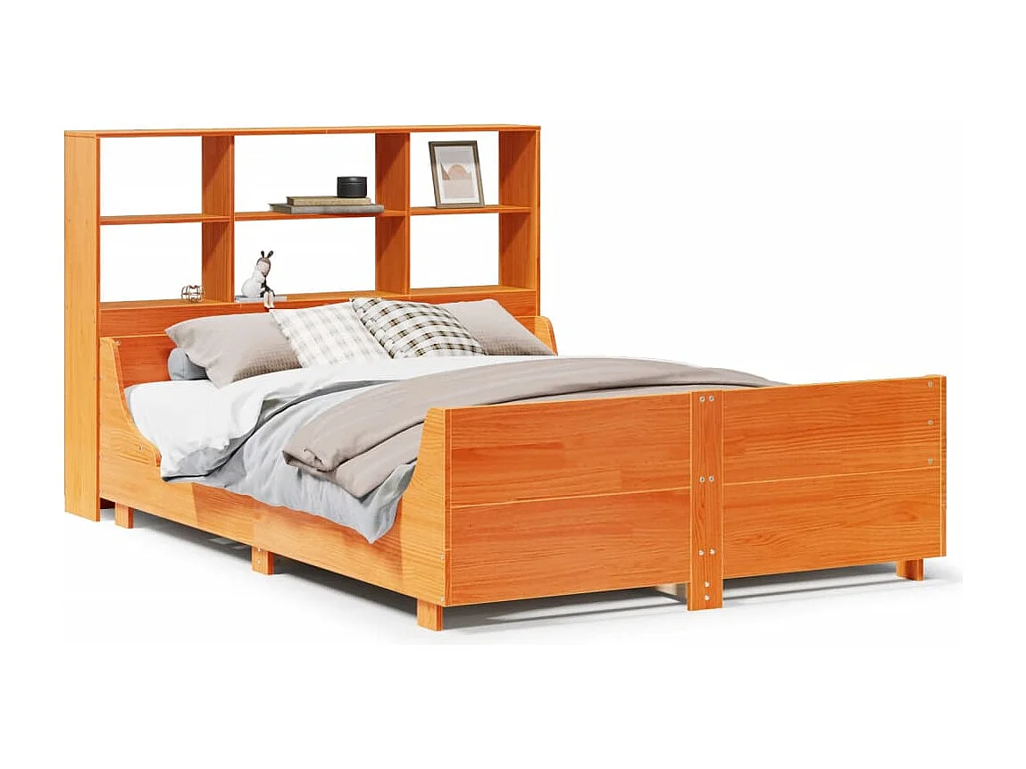 Lit bibliothèque sans matelas cire marron 120x190cm bois massif
