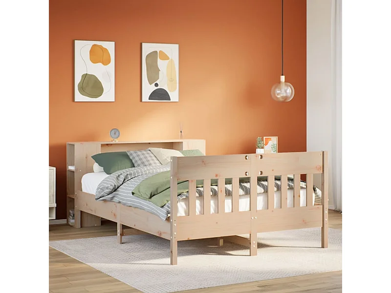 Cama con estantería sin colchón madera maciza de pino 140x190cm