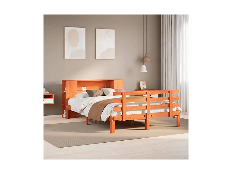 Cama com estante sem colchão 150x200 cm pinho maciço