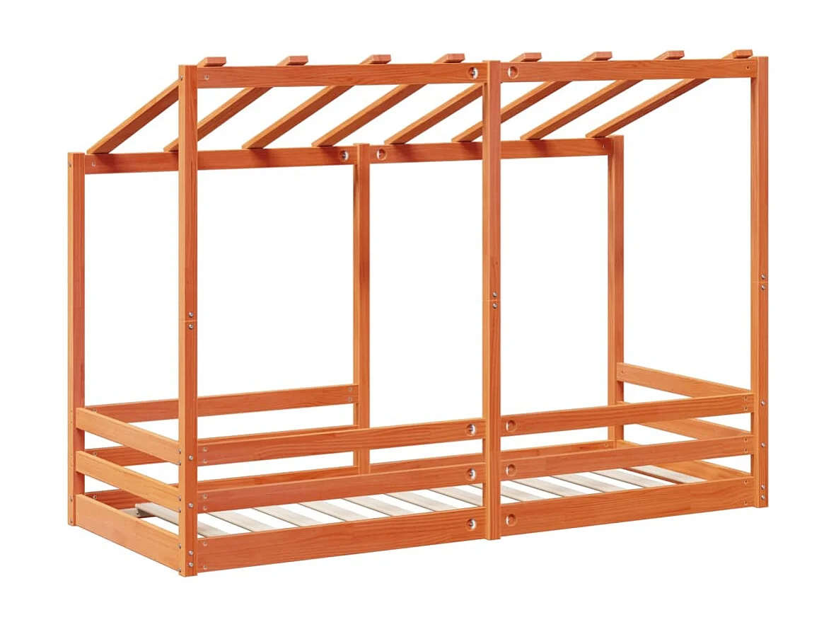 Cama infantil com telhado 75x190 cm pinho maciço castanho-mel