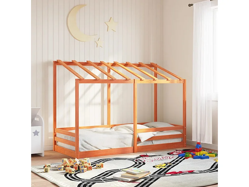 Lit pour enfants et toit cire marron 75x190 cm bois massif pin