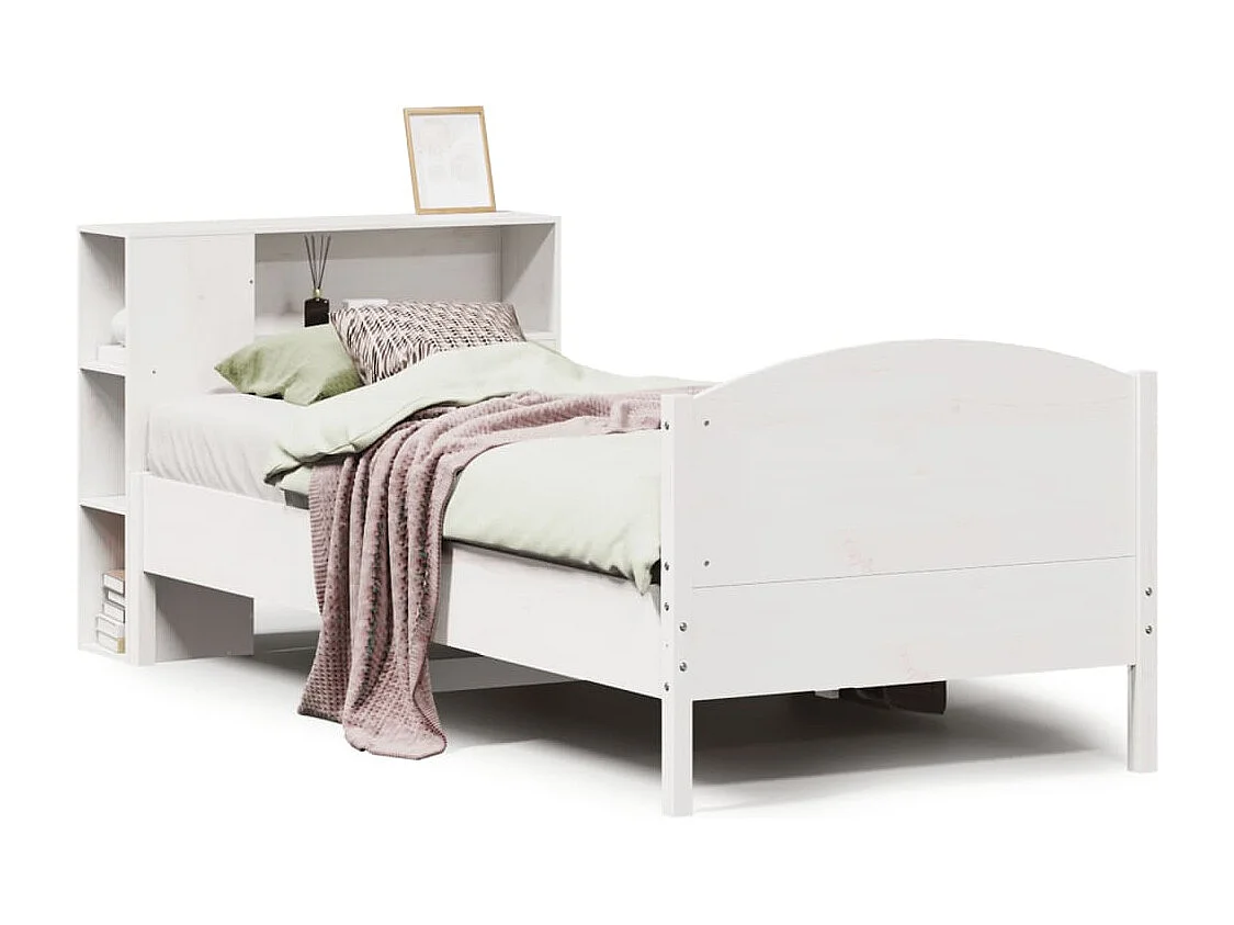 Cama com estante sem colchão 90x200 cm pinho maciço branco