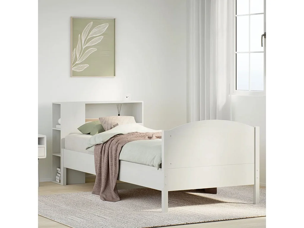 Cama com estante sem colchão 90x200 cm pinho maciço branco