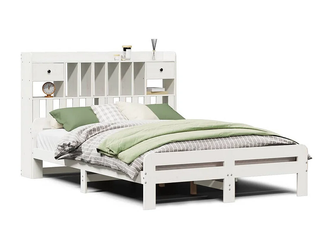 Lit bibliothèque sans matelas blanc 160x200 cm bois pin massif