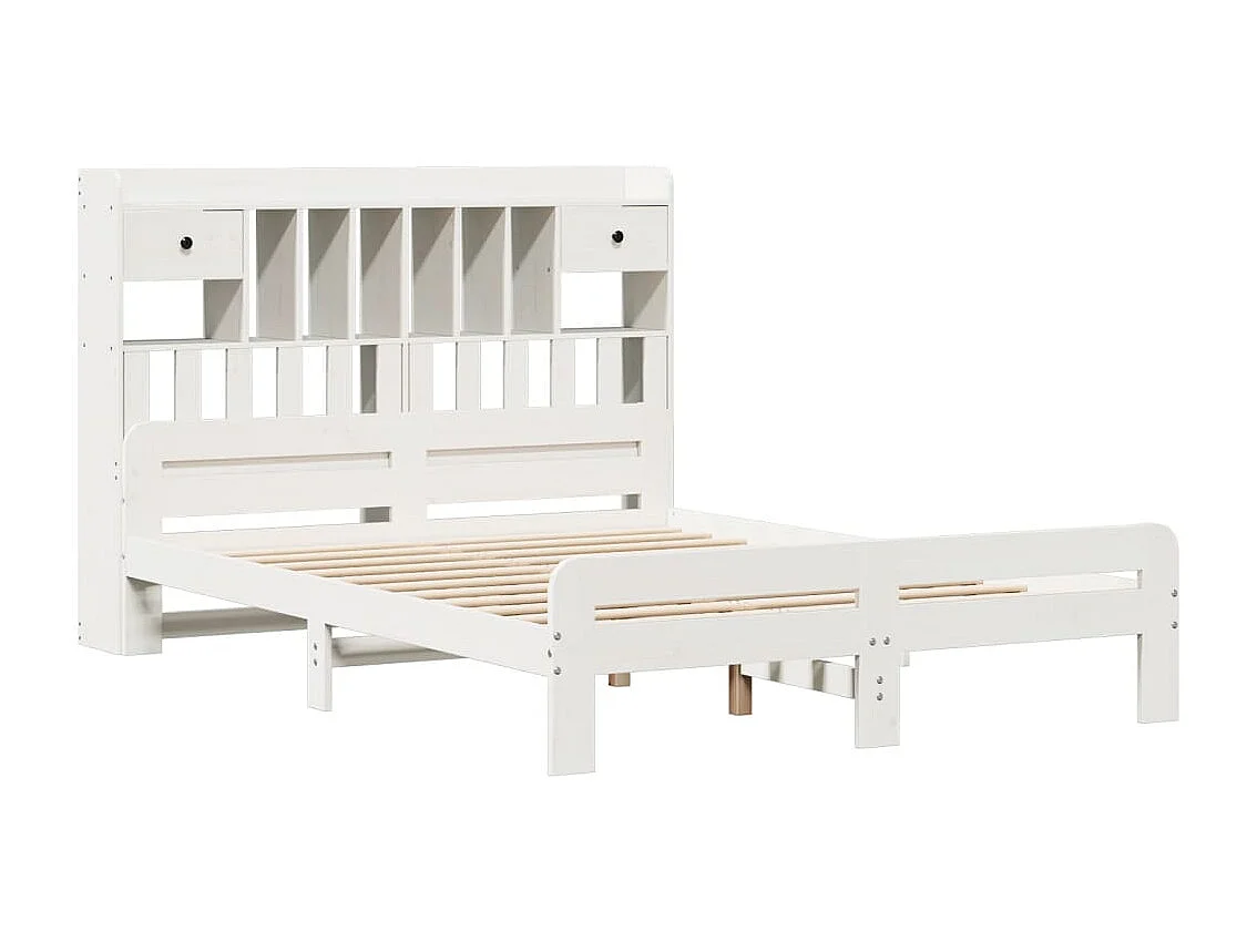 Lit bibliothèque sans matelas blanc 160x200 cm bois pin massif