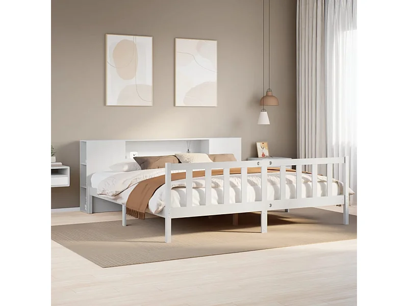 Cama con estantería sin colchón madera maciza blanca 200x200 cm
