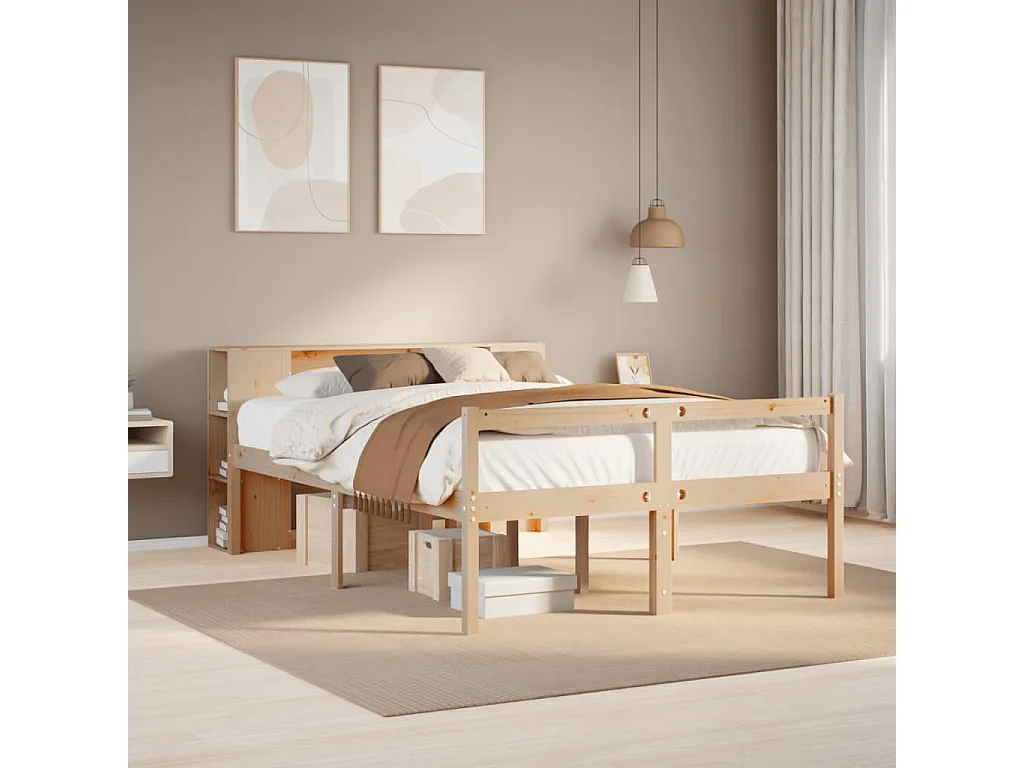 Cama con estantería sin colchón madera maciza de pino 160x200cm