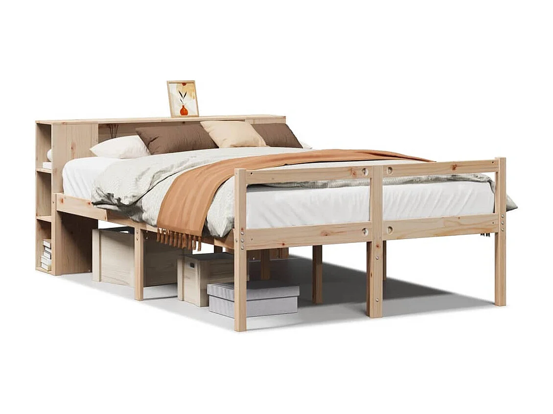 Cama con estantería sin colchón madera maciza de pino 160x200cm