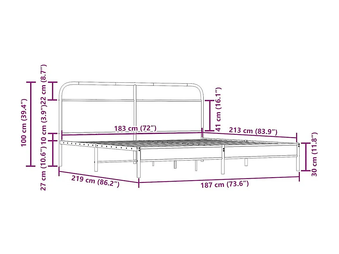 Estructura de cama sin colchón metal roble ahumado 183x213 cm