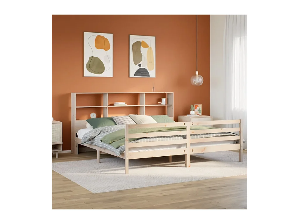 Lit bibliothèque sans matelas 180x200 cm bois massif de pin