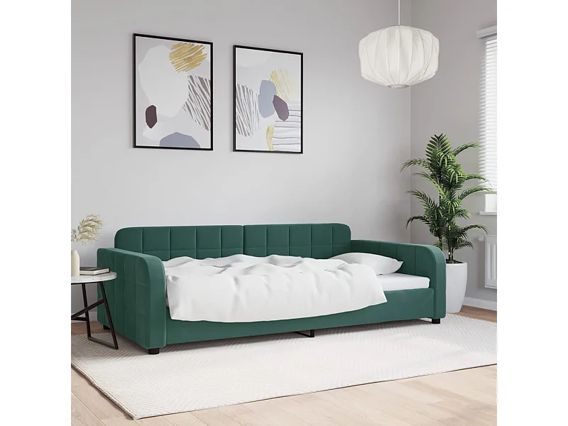 Sofá-cama 100x200 cm veludo verde-escuro