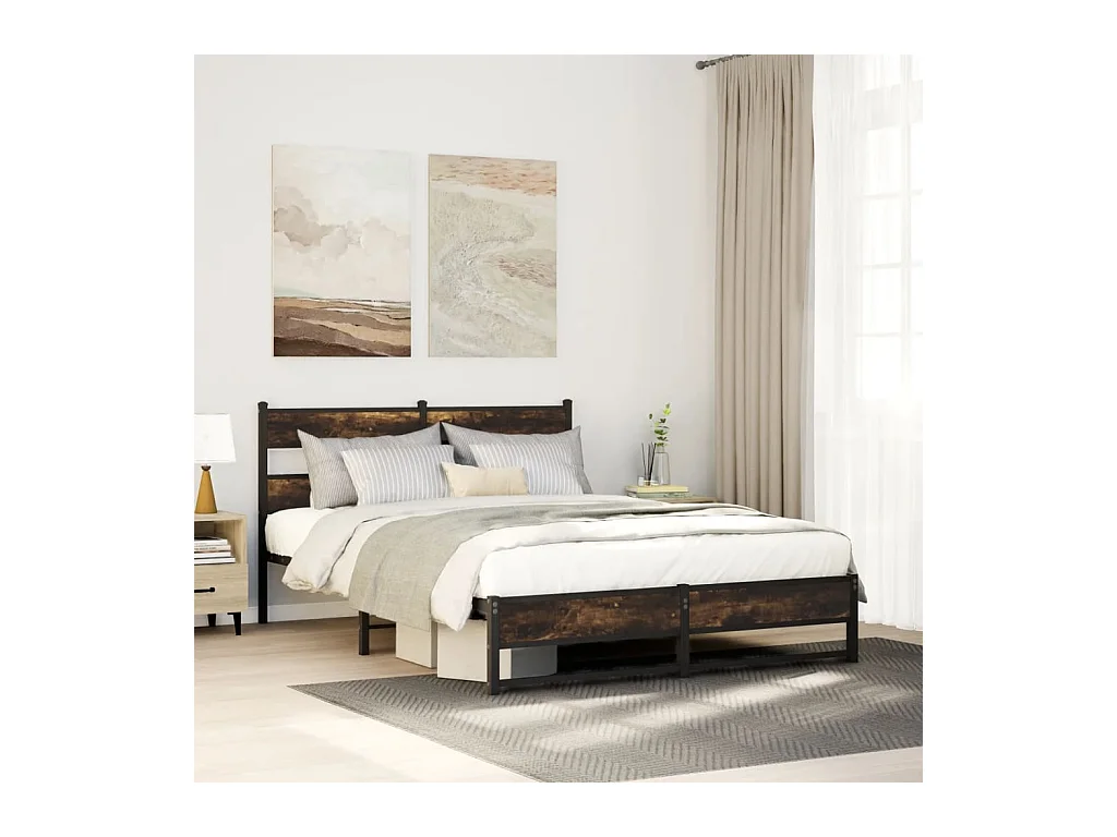 Cadre de lit en métal sans matelas chêne fumé 140x200 cm