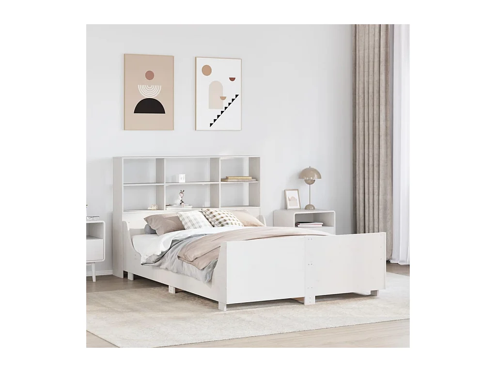 Lit bibliothèque sans matelas blanc 160x200 cm bois massif