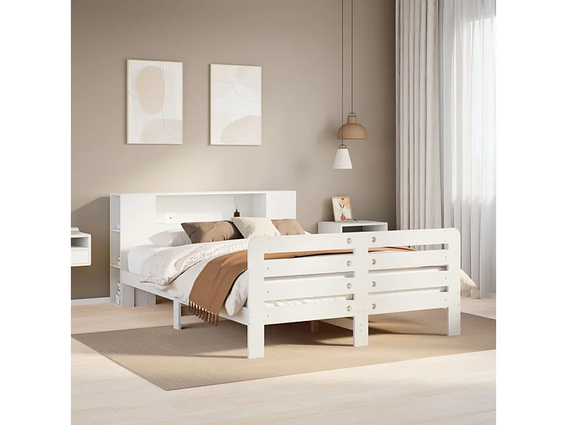 Cama sem colchão 140x190 cm madeira de pinho maciça branco