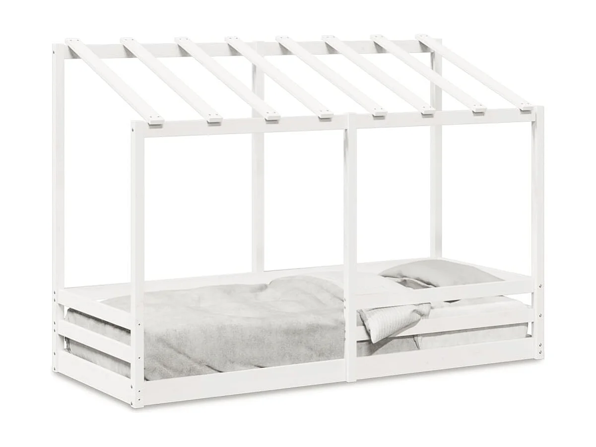 Cama infantil con techo madera maciza pino blanca 90x190 cm