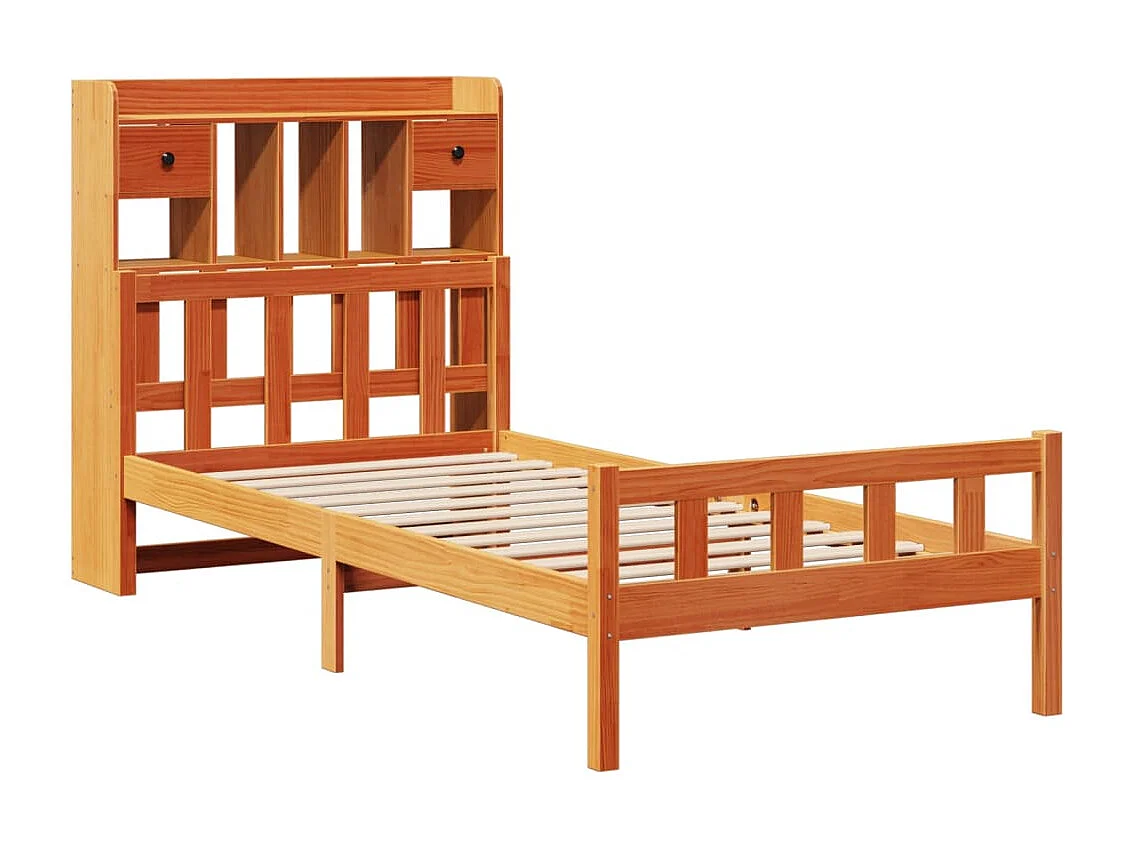 Lit bibliothèque sans matelas cire marron 75x190 cm pin massif