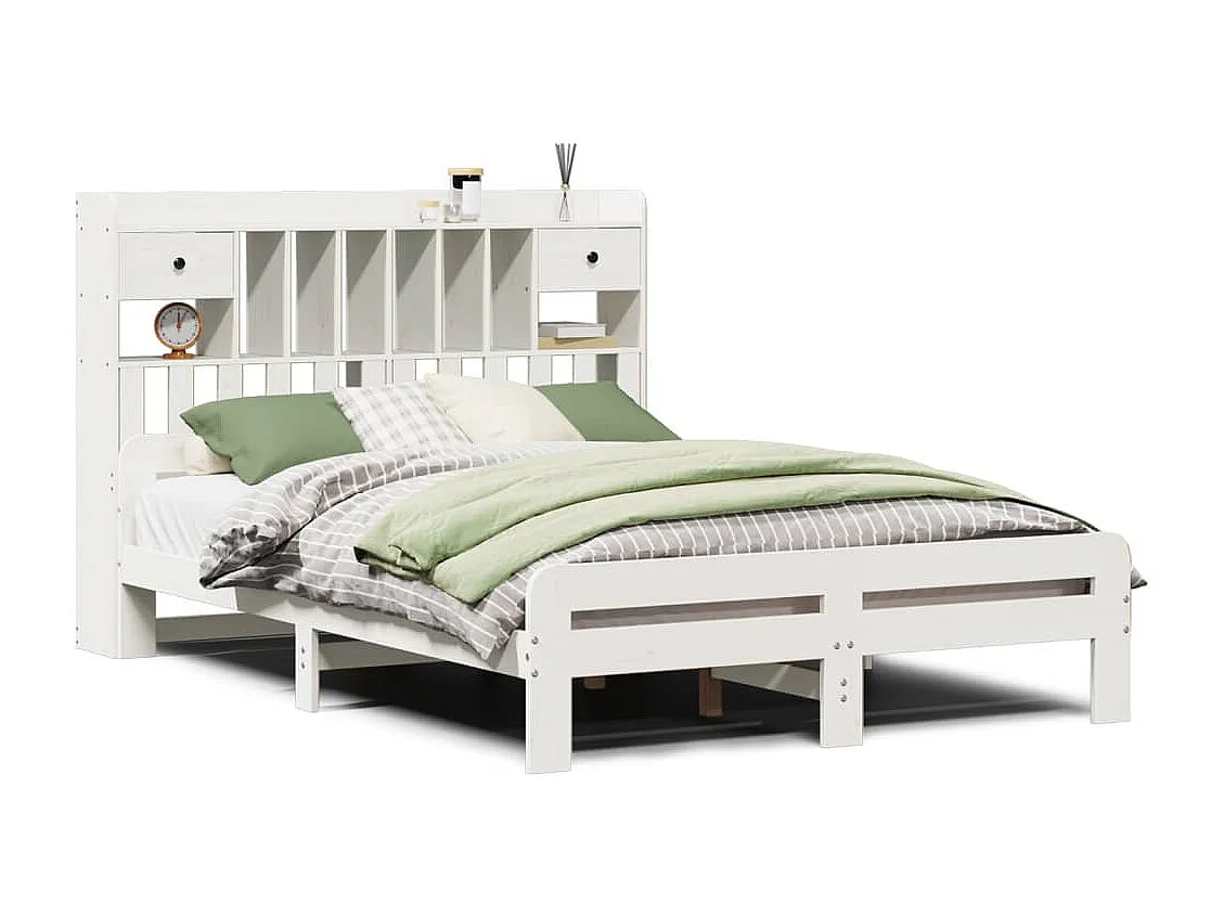 Lit bibliothèque sans matelas blanc 140x200 cm bois pin massif