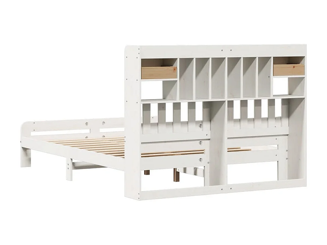 Lit bibliothèque sans matelas blanc 140x200 cm bois pin massif
