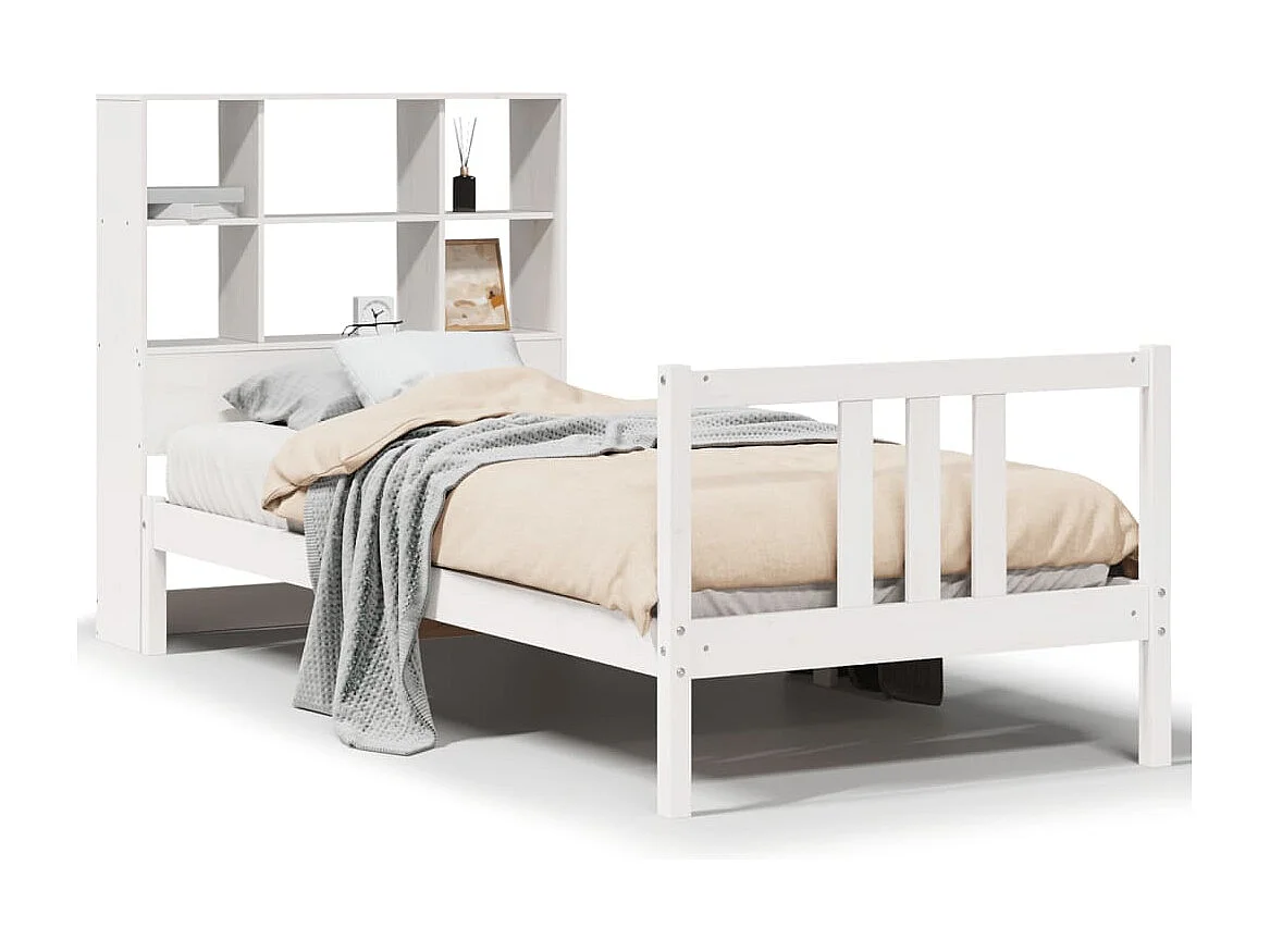 Lit bibliothèque sans matelas blanc 90x200cm bois de pin massif
