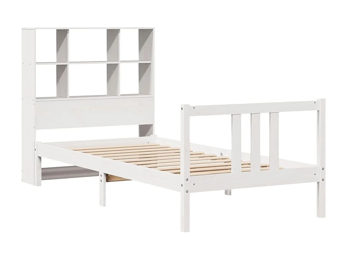 Lit bibliothèque sans matelas blanc 90x200cm bois de pin massif