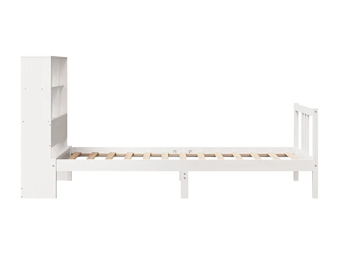 Lit bibliothèque sans matelas blanc 90x200cm bois de pin massif