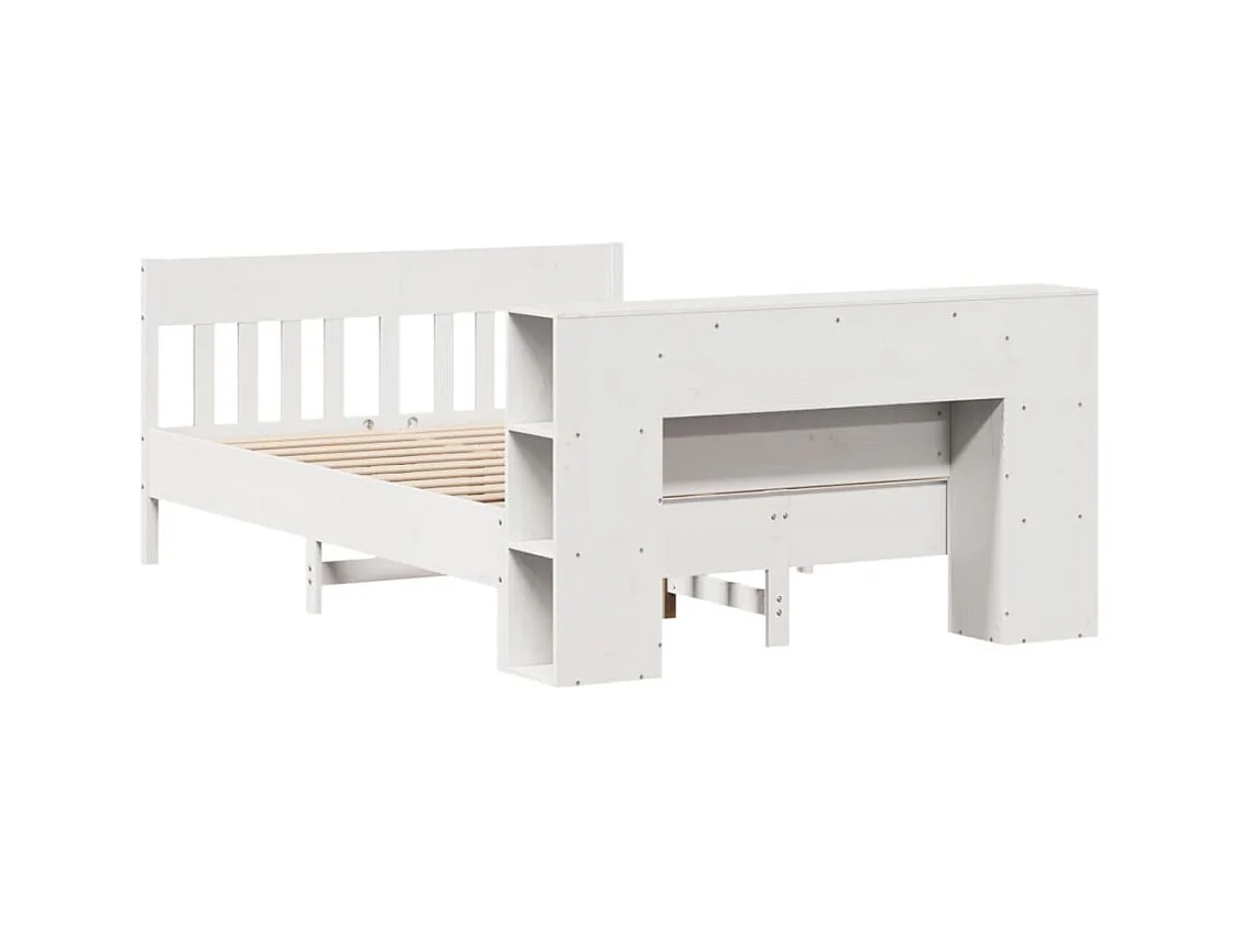 Lit bibliothèque sans matelas blanc 150x200 cm bois pin massif