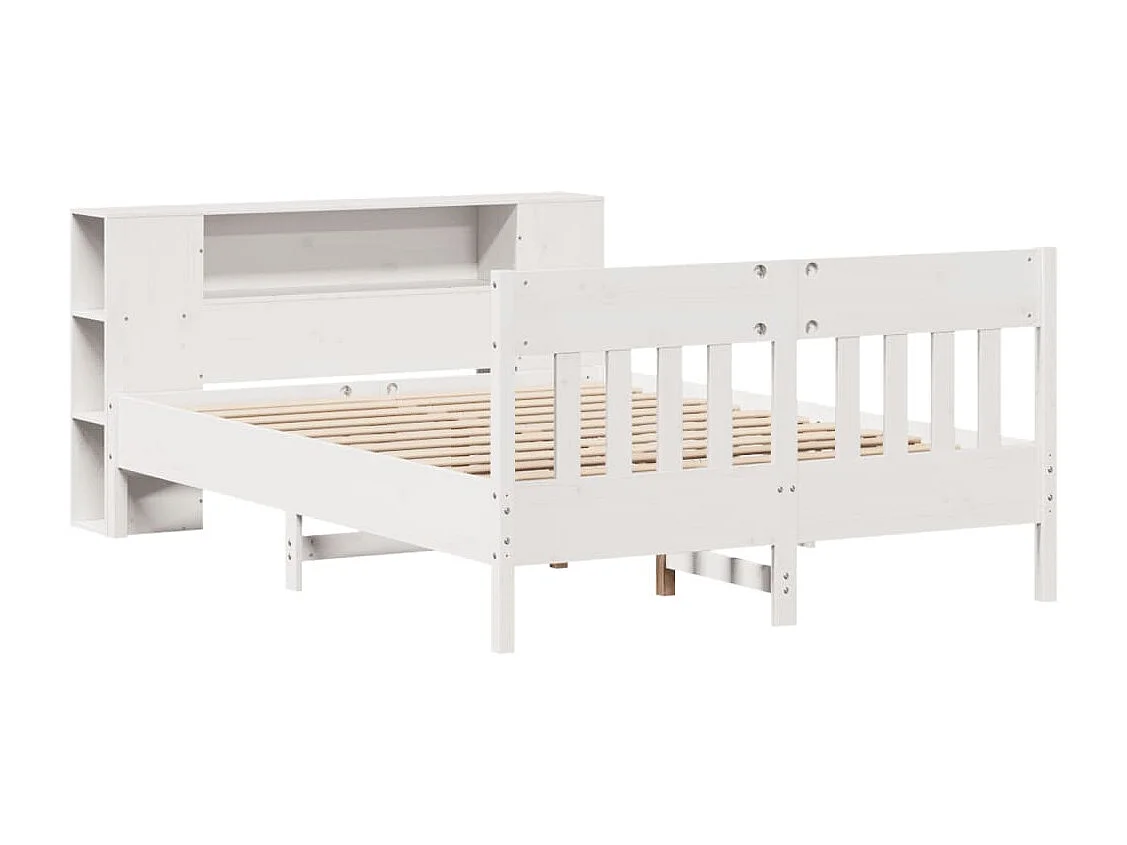 Cama con estantería sin colchón madera maciza blanca 120x200 cm