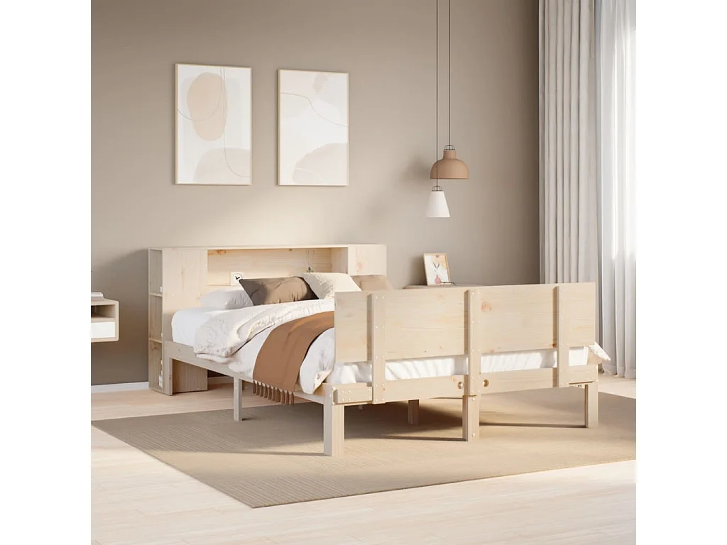 Cama con estantería sin colchón madera maciza de pino 120x190cm