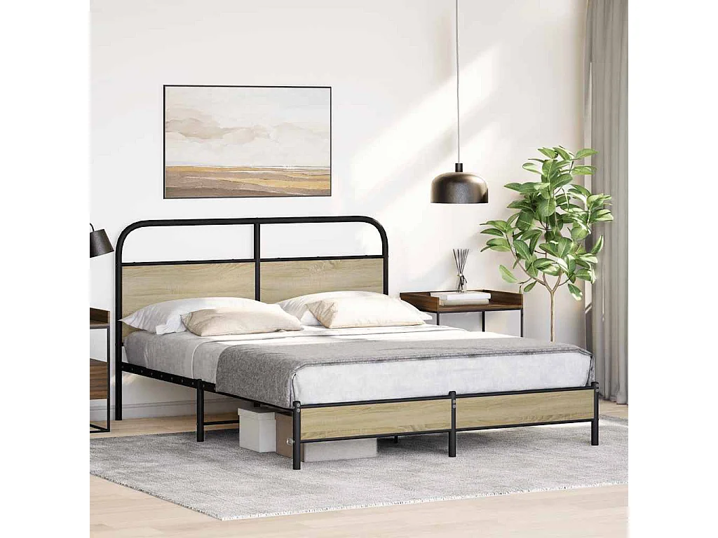 Estructura de cama sin colchón 150x200 cm madera roble Sonoma