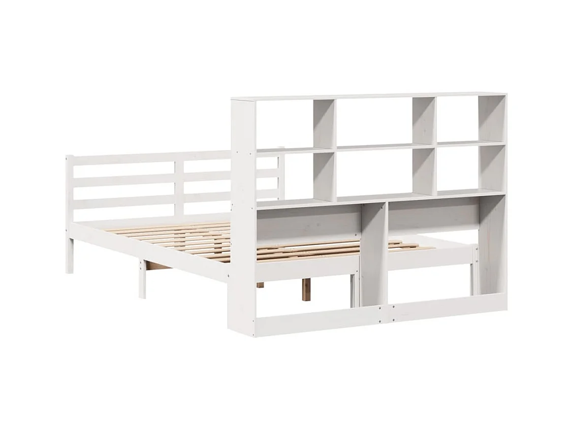 Lit bibliothèque sans matelas blanc 120x200 cm bois pin massif