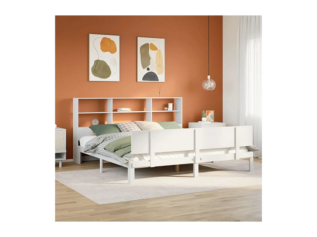 Lit bibliothèque sans matelas blanc 180x200 cm bois pin massif