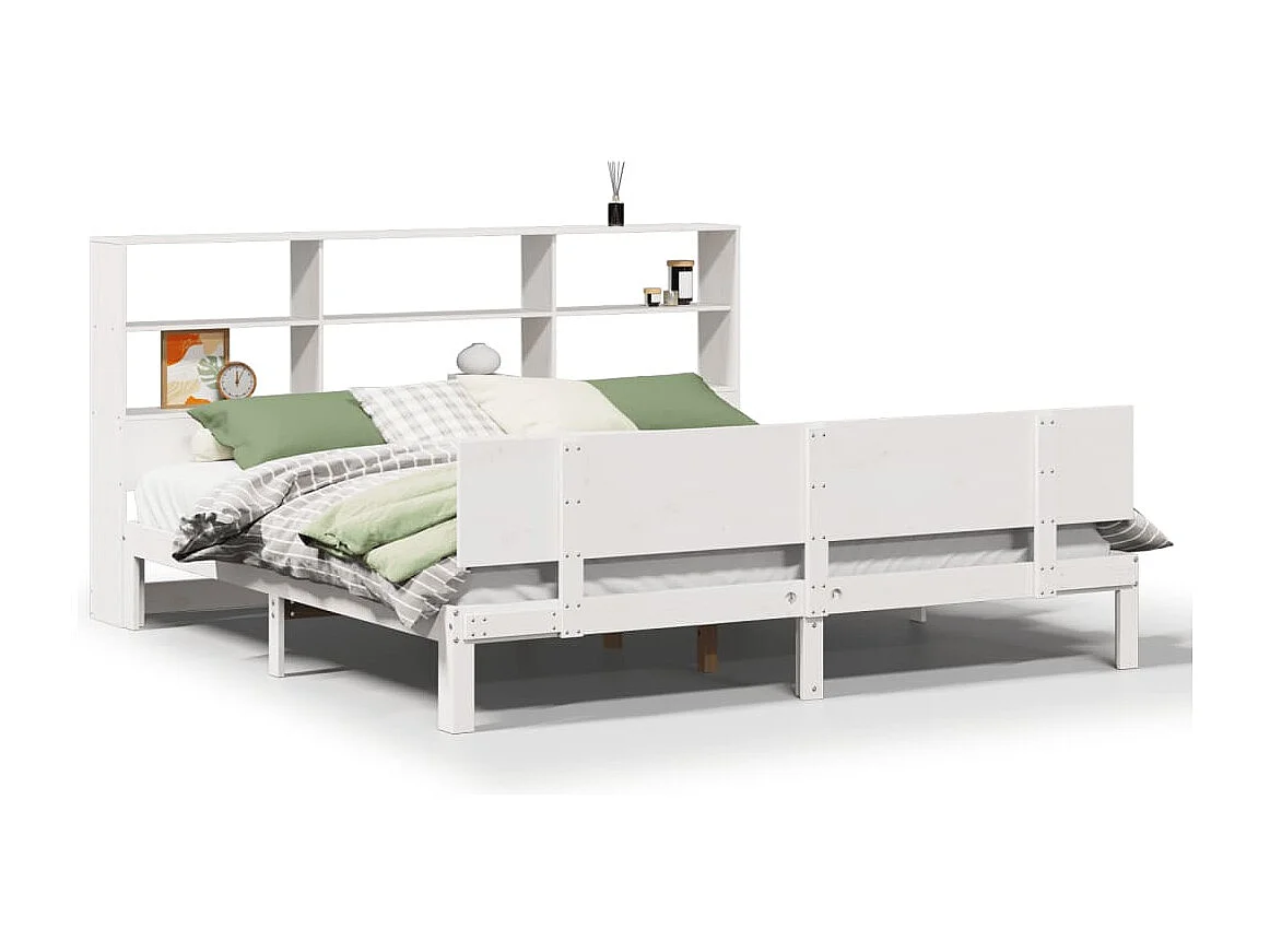 Cama con estantería sin colchón madera maciza blanca 180x200 cm