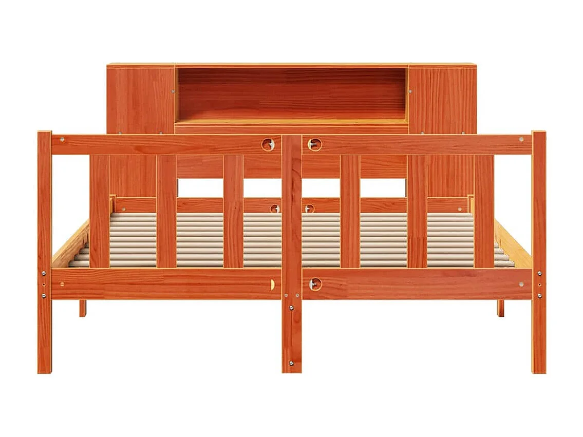 Cama con estantería sin colchón madera maciza marrón 140x190 cm