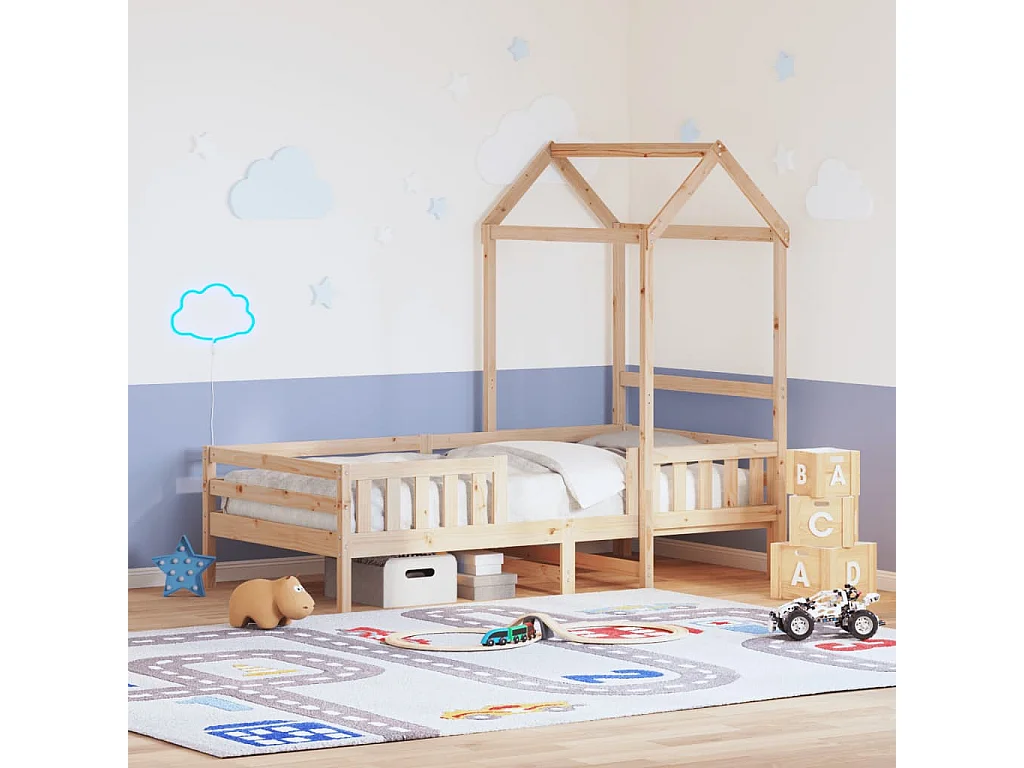 Estructura de cama con techo madera maciza de pino 80x200 cm