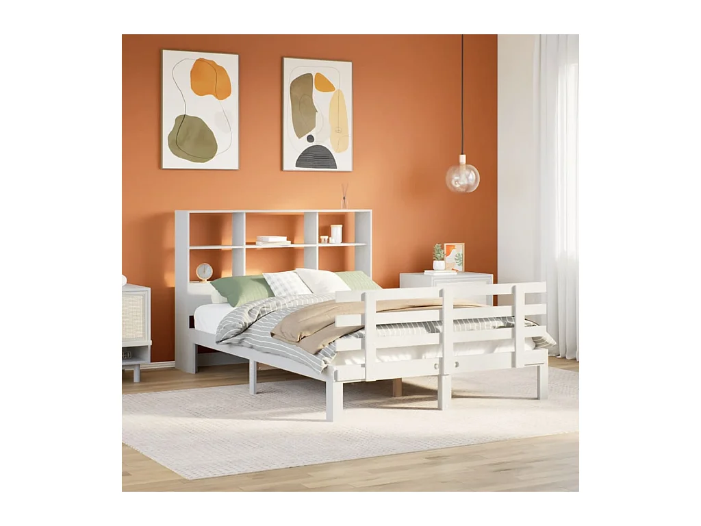 Cama con estantería sin colchón madera maciza blanca 120x200 cm