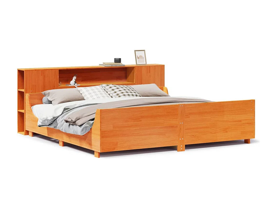 Cama sin colchón madera maciza de pino marrón cera 180x200 cm