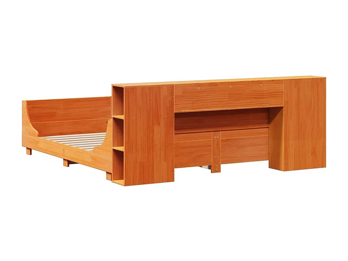 Cama sin colchón madera maciza de pino marrón cera 180x200 cm