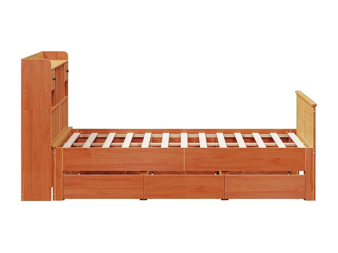 Lit bibliothèque sans matelas cire marron 150x200 cm pin massif