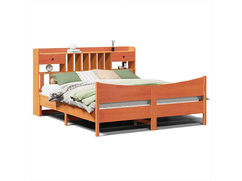 Cama sin colchón madera maciza de pino marrón cera 180x200 cm