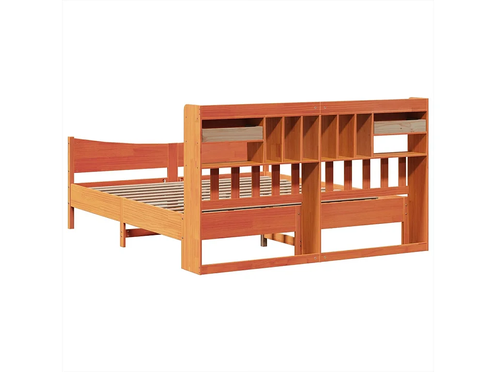Cama sin colchón madera maciza de pino marrón cera 180x200 cm