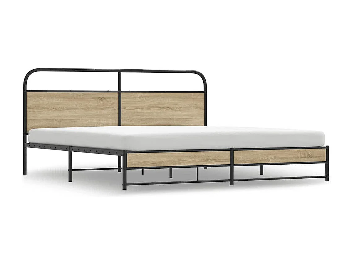 Estrutura de cama sem colchão 180x200cm metal carvalho fumado