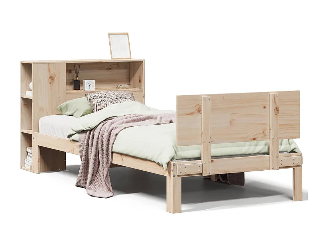 Cama con estantería sin colchón madera maciza de pino 90x190 cm