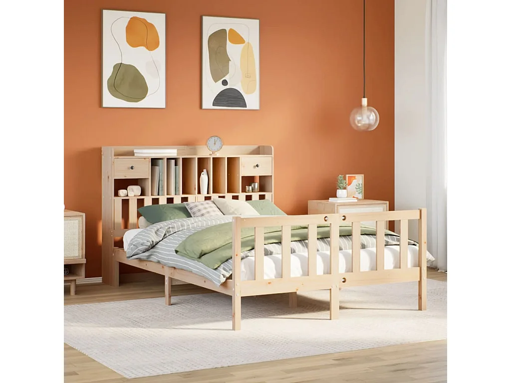 Cama com estante sem colchão 150x200 cm pinho maciço
