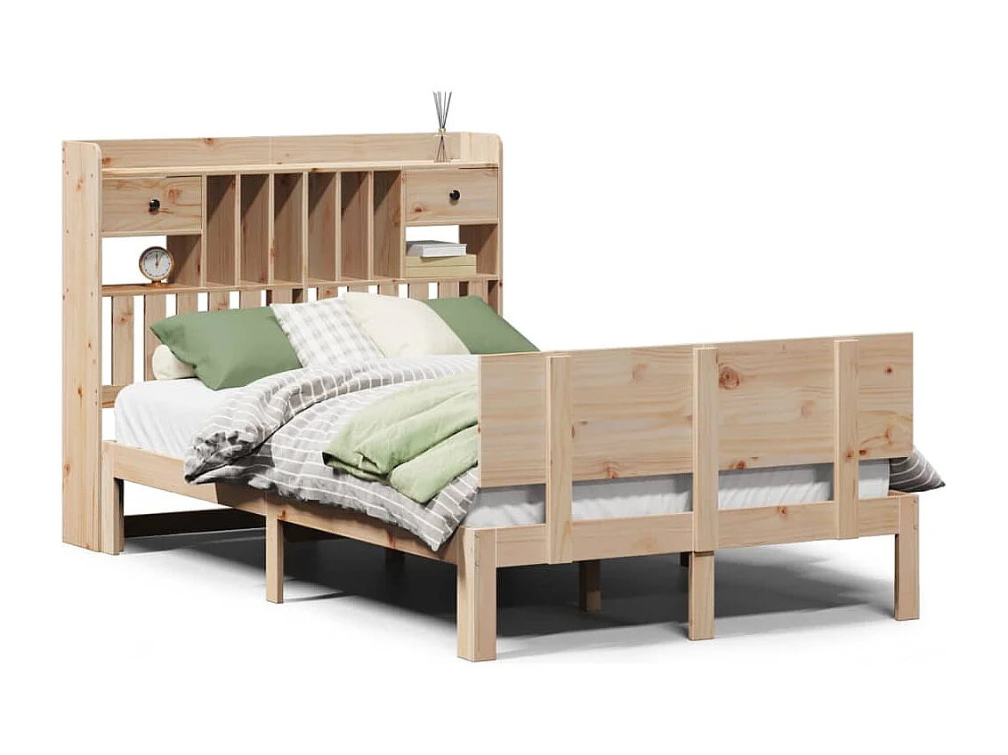 Cama con estantería sin colchón madera maciza de pino 135x190cm
