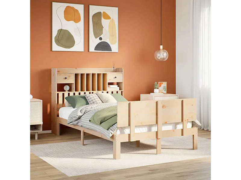 Cama con estantería sin colchón madera maciza de pino 135x190cm