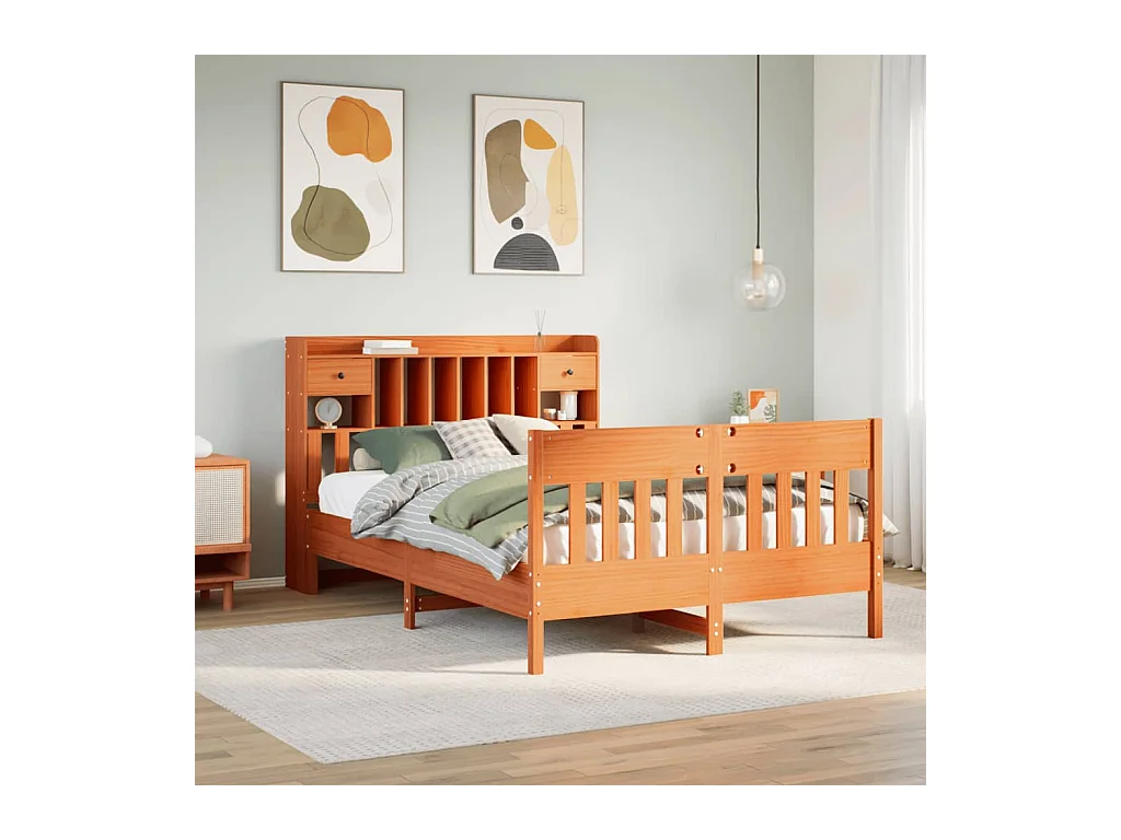 Cadre de lit sans matelas cire marron 140x200cm bois pin massif