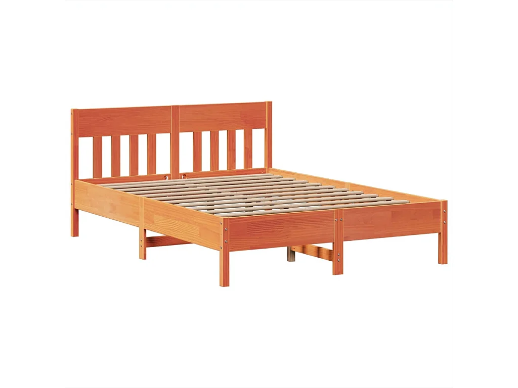 Cama sin colchón madera maciza de pino marrón cera 140x200 cm