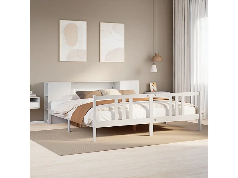 Cama com estante sem colchão 200x200 cm pinho maciço branco