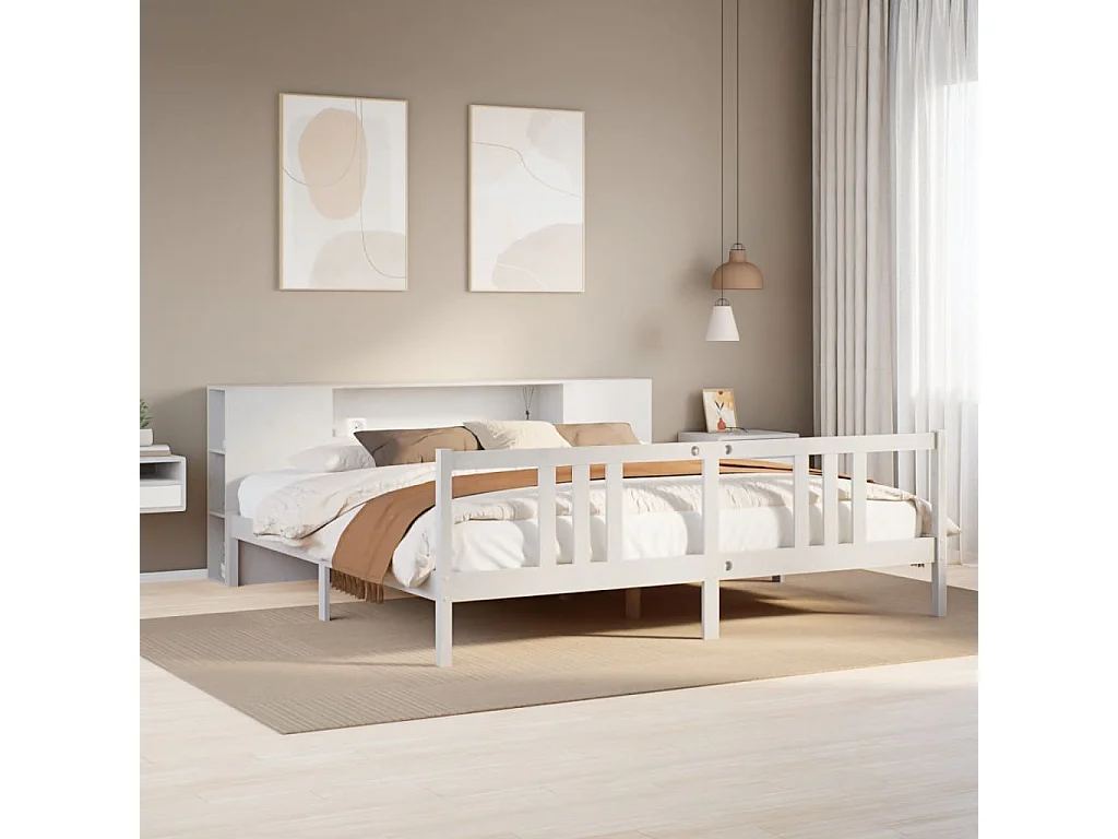 Cama con estantería sin colchón madera maciza blanca 200x200 cm